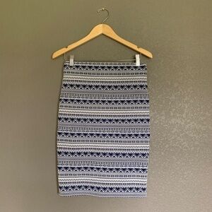 Blue & White Nautical Stripe Stretch Pencil Skirt Size Small